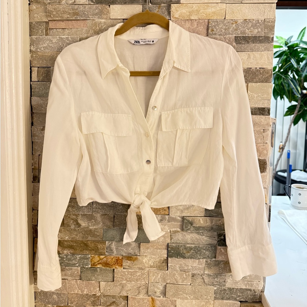 Zara White Button Down Crop Top - Picture 4 of 10
